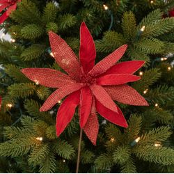 Flor Natalina Poinsetia Vermelha Veludo Juta Brilh... - BARBIZAN DECORE