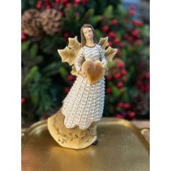 Anjo Em Resina Coração Branco E Bege Decoração Nat... - BARBIZAN DECORE