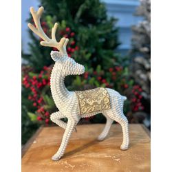 Rena Decorativa Em Resina Natal Branca E Bege Tran... - BARBIZAN DECORE