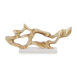 Escultura Decorativa em Poliresina Dourado com Bas... - BARBIZAN DECORE