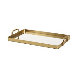 Bandeja Espelhada Decorativa Dourada Em Metal Gran... - BARBIZAN DECORE
