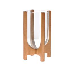 Vaso Decorativo em Vidro e Madeira 32cm - 43526 - BARBIZAN DECORE