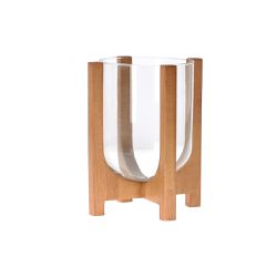 Vaso Decorativo em Vidro e Madeira 21cm - 43527 - BARBIZAN DECORE