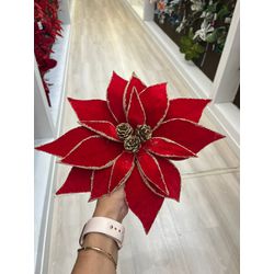 Flor Natalina Poinsetia Vermelha Com Pinha 31cm - ... - BARBIZAN DECORE