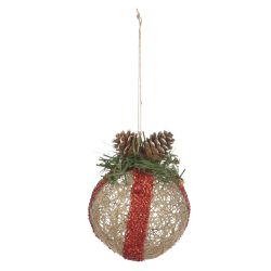 Jogo 2 Bolas De Natal Aramada c Pinha Vermelho e B... - BARBIZAN DECORE