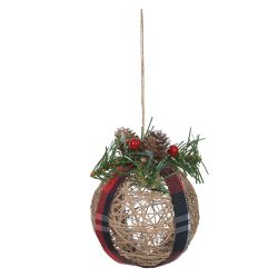Jogo 2 Bolas De Natal Aramada c Pinha Xadrez Bege ... - BARBIZAN DECORE