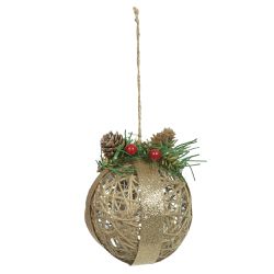 Jogo 2 Bolas De Natal Aramada c Pinha Dourado e Be... - BARBIZAN DECORE