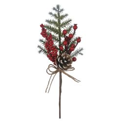 Galho Natalino Berry Vermelho com Pinha 34cm - 410... - BARBIZAN DECORE