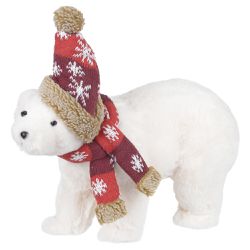 Urso Decorativo Natal em Pé Cachecol Vermelho e Be... - BARBIZAN DECORE