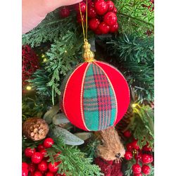 Jogo 4 Bolas Decoradas de Natal Vermelho Xadrez Ve... - BARBIZAN DECORE