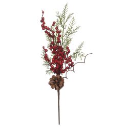 Galho Natalino Berry Vermelho com Pinha 40cm - 419... - BARBIZAN DECORE