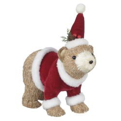 Urso Roupa Veludo com Touca Vermelho Palha 30cm Lu... - BARBIZAN DECORE