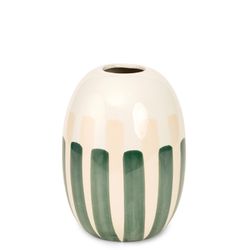 Vaso Decorativo Cerâmica Branco E Listras Verde E ... - BARBIZAN DECORE