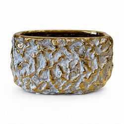 Cachepot Decorativo Cerâmica Dourado e Cinza 19cm ... - BARBIZAN DECORE
