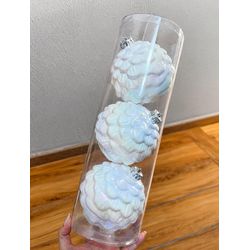 Tubo 3 Bolas De Natal Decoradas Branco Fruta Cor 1... - BARBIZAN DECORE