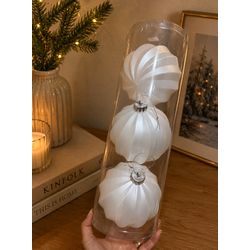 Tubo 3 Bolas De Natal Decoradas Gomo Branco Fosco ... - BARBIZAN DECORE