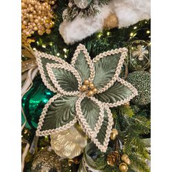 Flor Natalina Veludo Verde Costura Berry Dourado L... - BARBIZAN DECORE
