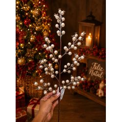 Galho Natalino Perolas Branco Decoração Árvore Gui... - BARBIZAN DECORE
