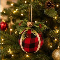 Jogo 4 Bolas Enfeite Árvore Natal Vermelha Xadrez ... - BARBIZAN DECORE
