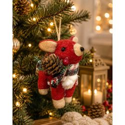 Enfeite Natal Rena Em Pé Pendurar Cachecol Vermelh... - BARBIZAN DECORE
