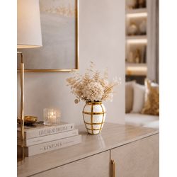 Vaso Branco Linhas Texturizadas Gold Dourado 17cm ... - BARBIZAN DECORE