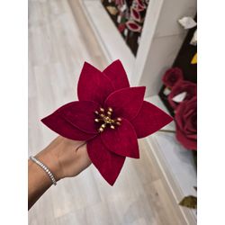 Flor Natalina Bico Papagaio Veludo Vermelho Berry ... - BARBIZAN DECORE