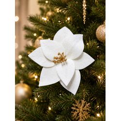 Flor Natalina Bico De Papagaio Veludo Off Whit Ber... - BARBIZAN DECORE