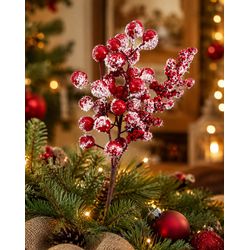 Galho Natalino Pick Berry Nevado Vermelho Decoraçã... - BARBIZAN DECORE