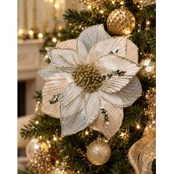 Flor Natalina Champagne Luxo Decoração Natal - 460... - BARBIZAN DECORE