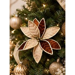 Flor Natalina Bico De Papagaio Veludo Marrom Com J... - BARBIZAN DECORE