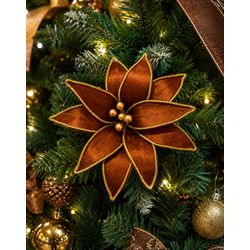 Flor Natalina Bico De Papagaio Veludo Marrom Com D... - BARBIZAN DECORE