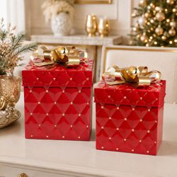 Jogo 2 Cx De Presente Decorativa Vermelha Laço Dou... - BARBIZAN DECORE