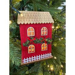 Enfeite De Natal Casinha Decorativa Vermelha Com L... - BARBIZAN DECORE