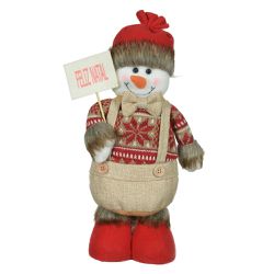 Boneco de Neve Natal em Pé Vermelho e Bege 36cm - ... - BARBIZAN DECORE