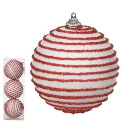 Jogo 3 Bolas De Natal Glitter Branco Vermelho 10cm... - BARBIZAN DECORE