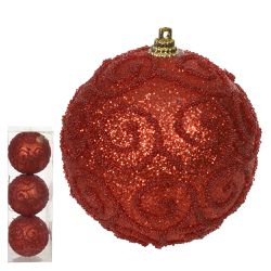 Jogo 3 Bolas Arabesco Glitter Vermelho 8cm Natal -... - BARBIZAN DECORE
