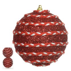 Jogo 2 Bolas de Natal Decorada Vermelho e Branco B... - BARBIZAN DECORE