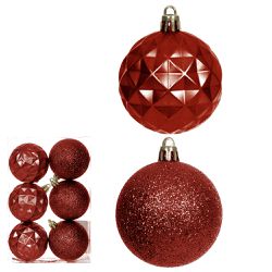 Jogo 6 Bolas de Natal Decorada Vermelha com Brilho... - BARBIZAN DECORE