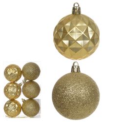 Jogo 6 Bolas de Natal Decorada Dourado com Brilho ... - BARBIZAN DECORE