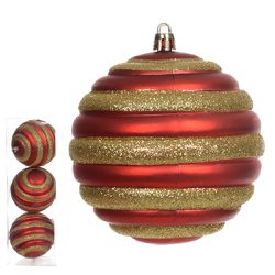 Jogo 3 Bolas de Natal Decorada Vermelho e Dourado ... - BARBIZAN DECORE