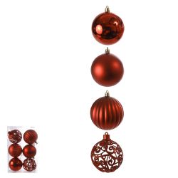 Jogo 6 Bolas De Natal Vermelho Com Brilho E Textur... - BARBIZAN DECORE