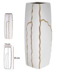 Vaso Decorativo Cerâmica Branco com Dourado 35cm -... - BARBIZAN DECORE