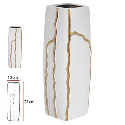 Vaso Decorativo Cerâmica Branco com Dourado 27cm -... - BARBIZAN DECORE