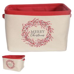 Natal Cesto Merry Christmas Bege e Vermelho 33cm -... - BARBIZAN DECORE