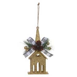Enfeite Natal Dourado com Brilho Casa Pendurar com... - BARBIZAN DECORE