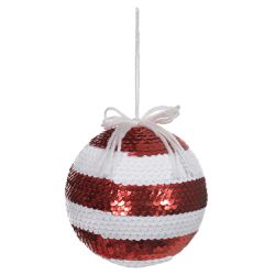 Jogo 2 Bolas Lantejoula Vermelho e Branco 10cm Nat... - BARBIZAN DECORE