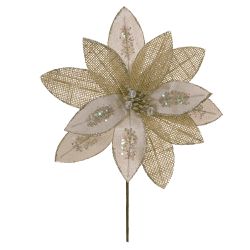 Flor Natalina Poinsetia Veludo Champagne com Brilh... - BARBIZAN DECORE