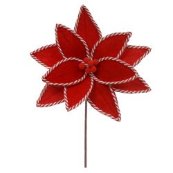 Flor Natalina Flor De Natal Vermelho Veludo Listra... - BARBIZAN DECORE