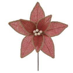 Flor Natalina Rústica Poinsetia Vermelho Verde Jut... - BARBIZAN DECORE