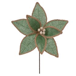Flor Natalina Rústica Poinsetia Verde Juta - 41412 - BARBIZAN DECORE